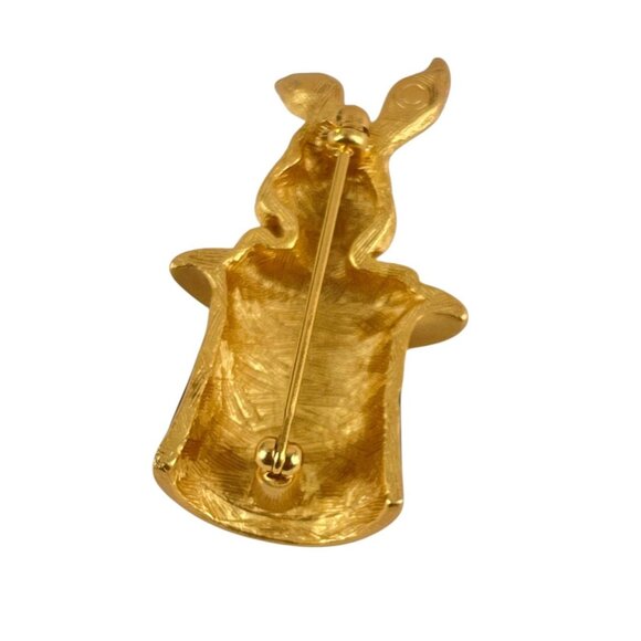 Rabbit In Hat Gold & Black Enamel Brooch Pin Vintage Mid Century Retro - Picture 3 of 7
